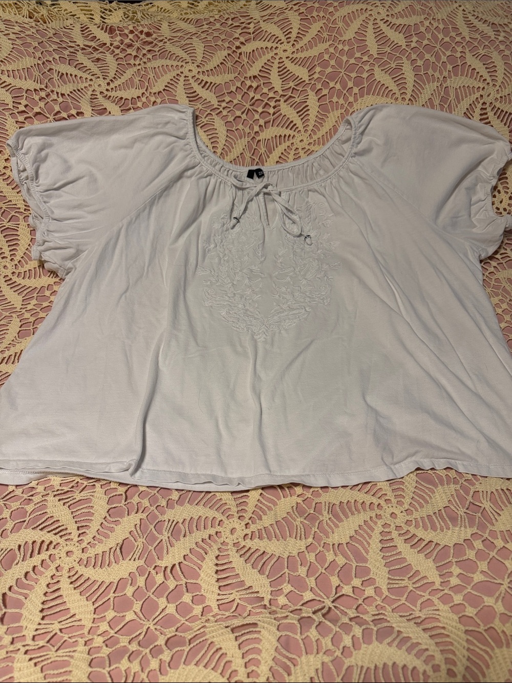 White Embroidered Tie-Front Women's Blouse